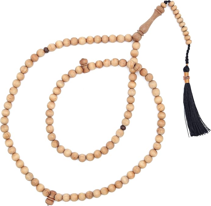SANDALWOOD PRAYER BEADS Jerrahi Sufi Tariqah Tasbih Scented 8-mm Dhikr Necklace 11-bead Markers Tesbih Namaz Salah Misbaha Subha Durable Wood Black Tassel GIFT BOXED for US Buyers