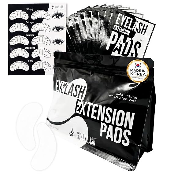 STACY LASH 100 Pairs Set Under Eye Gel Pads for Eyelash Extension - Lint Free Patches with Vitamin C and Aloe Vera Lash Supplies and Beauty tools - Hydrogel Eye Pads - Skin Moisturizes