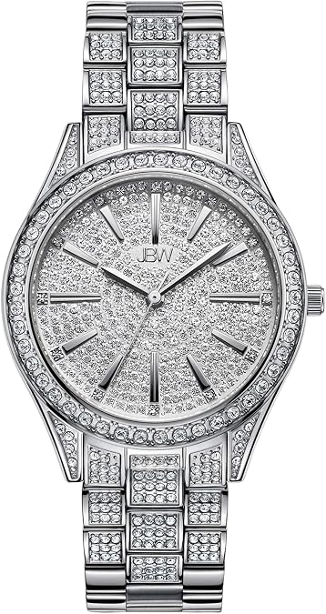 JBW Luxury Women's Cristal-34 J6383 0.12 ctw 12 Diamond Plated Wrist Watch with Stainless Steel Bracelet, 34mm