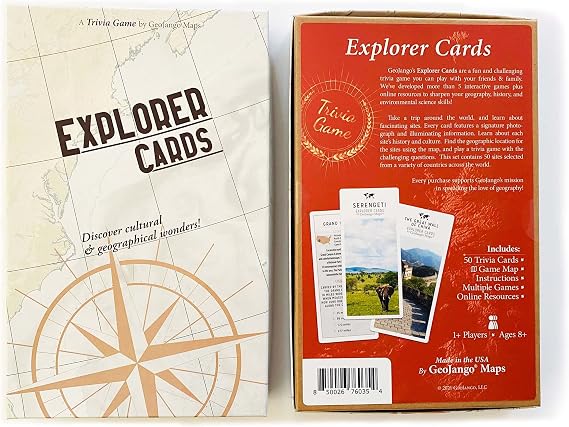 Explorer Cards: a Geography Trivia Game and Map by GeoJango Maps