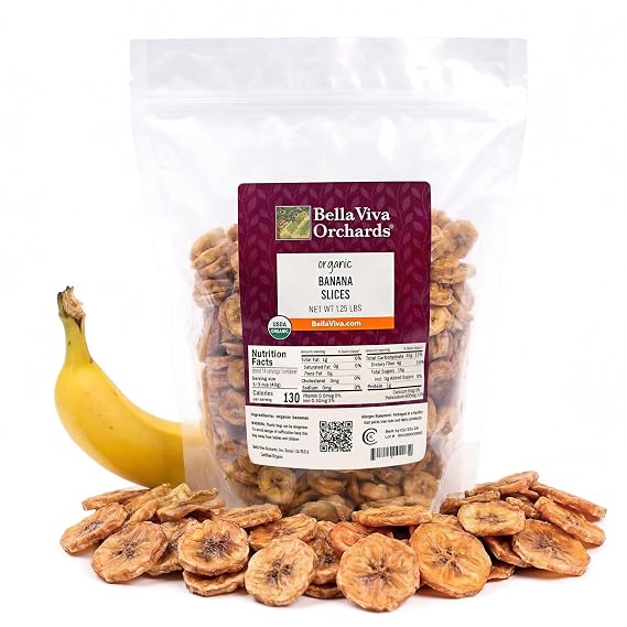 Bella Viva Organic Dried Banana Slices, 1.25 lb Chewy, Dried Not Fried