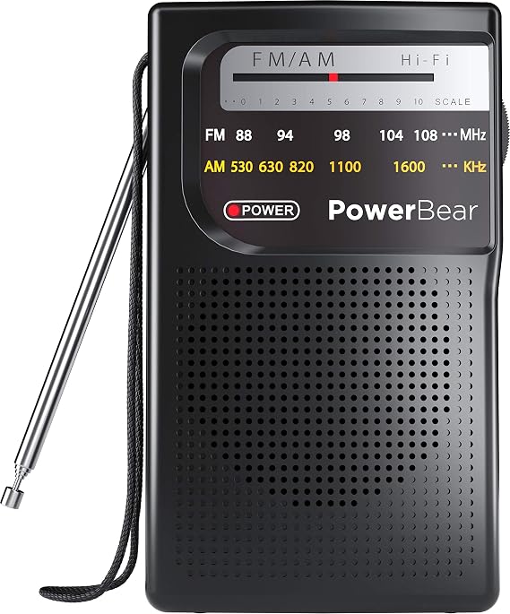 PowerBear Portable Radio AM/FM, Transistor Radio, 2AA Battery Operated