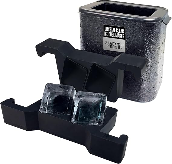 Better Kitchen Products Crystal-Clear Square Ice Cube Maker, 2-Cavity Mold, Large Ice Cube Trays, Jumbo 2 Inch Ice Cube Squares