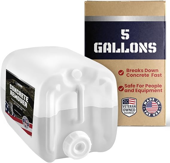 Heavy Concrete Remover Dried Concrete & Cement Dissolver (Non-Corrosive, Biodegradable Acid Alternative), Safe on Equipment, 5-Gallon Bucket