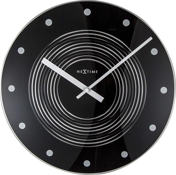 NEXTIME Concentric Glass Wall Clock with Optical Illusion Round Diameter 35 cm