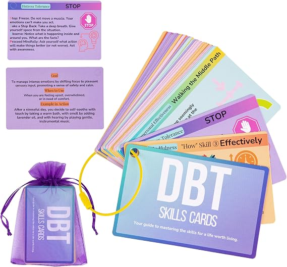 DBT Skills Coaching Cards with Guided Examples & Goals 25 Flashcards for Emotional Regulation, Stress Relief & Coping Tools for Teens & Adults
