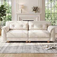 BonVache 3 Seater Sofa, Button Tufting, Velvet Sofa with Solid Wood Ball-Shaped Legs, Couch for Living Room, Beige, 204x101x78cm
