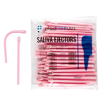 1000 Dental Saliva Ejectors Disposable - Medical Grade Latex Free Evacuation Suction Tips - Flexible Pink Tube with Pink Tip (10 Bags of 100) by PlastCare USA