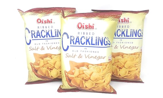 Oishi Ribbed Cracklings in Old Fashioned, Salt & Vinegar Flavoured, 90g, 3 Pack