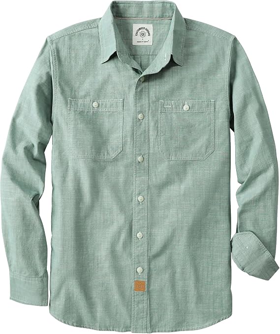 Dubinik Chambray Shirt Men Cotton Casual Lightweight | 100% Cotton, Soft, Comfortable, Work, Breathable, 2 Pockets, Regular Fit, Vintage, Spring, Summer, Fall, Winter