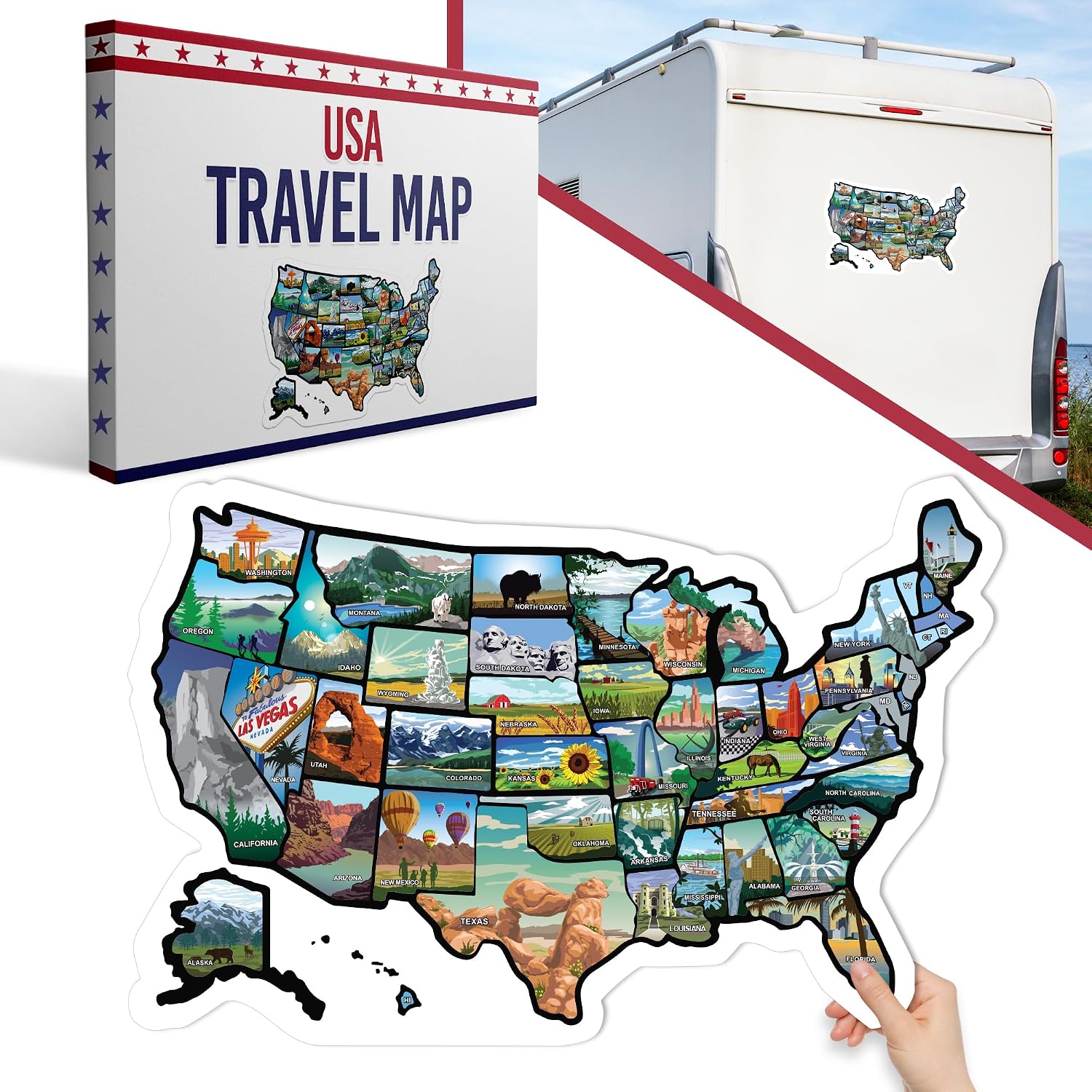 RV State Map Sticker - 11 x 17, Explore & Mark States Visited - UV-Protected Fade Resistant USA Map Decal - Essential Motorhome, Camper & Van Life Accessory