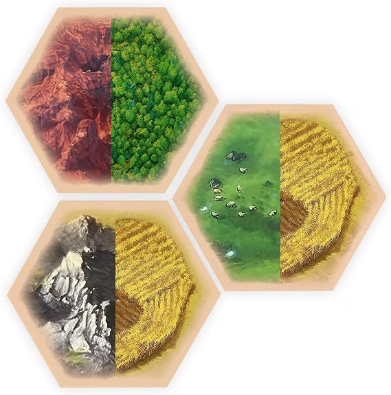 Split Resource Multi Hex Replacement Pieces compatible with Catan's Settlers of Catan, Seafarers and Catan Expansions