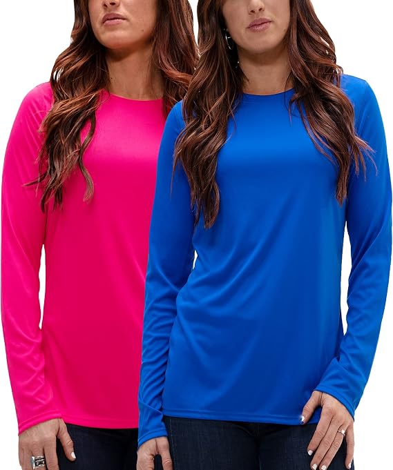 DEVOPS Women's 2-Pack UPF 50+ Long Sleeve Sun Protection Quick Dry T-Shirts | UPF 50+ Sun Protection, Wicking, Cool Dry, Running Workout, Climbing