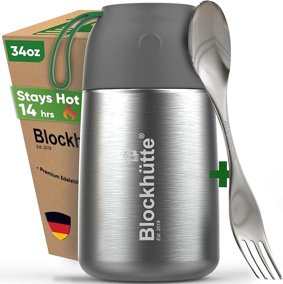 Blockhutte Soup Thermos for Adults - 34 oz Vacuum Stainless Steel Thermal Lunch Box, Leakproof Thermos for Hot Food, Wide Mouth Insulated Food Jar