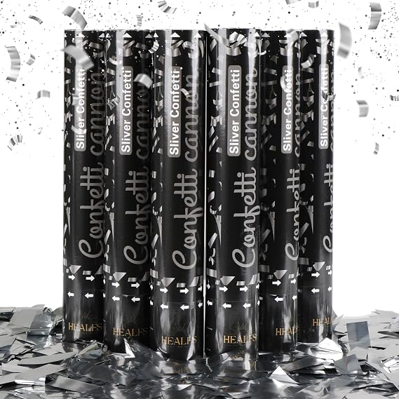 Confetti Cannon Party Poppers Shooters, (6 Pack) Healfs Silver Confetti Blaster for Birthday Graduation Wedding Christmas New Years Eve .