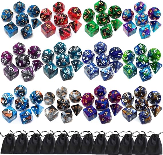 Polyhedral DND Dice Set-12 Pack Double-Colors D&D Dice Sets Compatible with Dungeons and Dragons Role Playing Game RPG MTG Games Dice with D4 D6 D8 D10 D% D12 D20 (12 Colors Set)