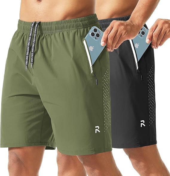 Riskrole Men's Workout Athletic Shorts 2 Pack 7 Inch Inseam Lightweight Quick Dry Running Shorts Hiking Gym Basketball Shorts