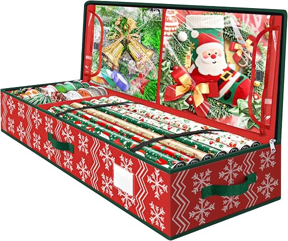 Wrapping Paper Organizer Storage for Christmas, Wave and Snowflake/Red