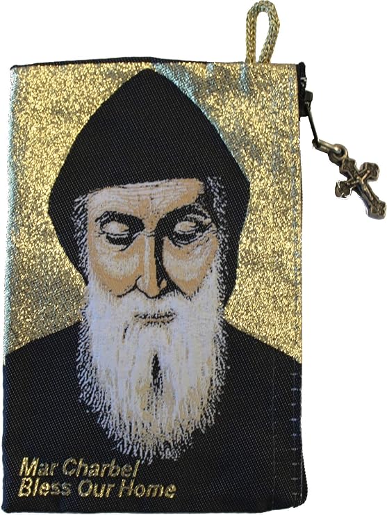 Holy Land Market Purse Tapestry of Saint Mar Charbel - with Heat Printing on Synthetic Cloth Decorated (6.25 x 3.75 Inches)