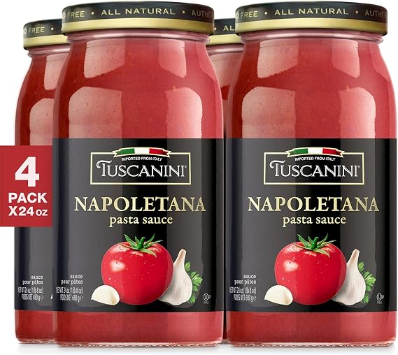 Tuscanini Napoletana Pasta Sauce 24.3oz (4 Pack) | Imported from Italy | No Water Added | Rich & Authentic Italian Taste | Certified Kosher