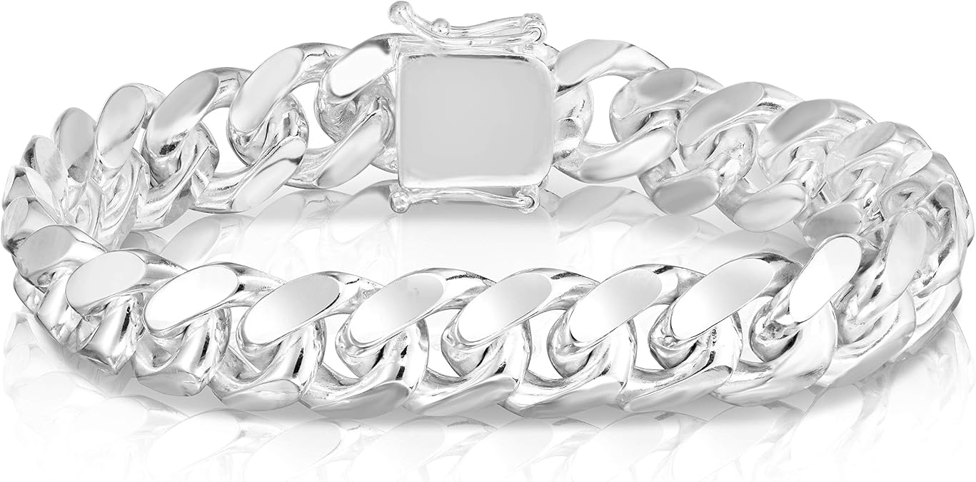 ARGENTO REALE 925 Sterling Silver Solid 6.25MM-12.25MM Miami Cuban Bracelet for Men - Sterling Silver Link Bracelet For Men, Mens Link Bracelets 8 8.5, 9