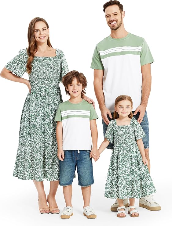 PATPAT Family Matching Outfits Mommy and Me Dresses Floral Dress & T-Shirts