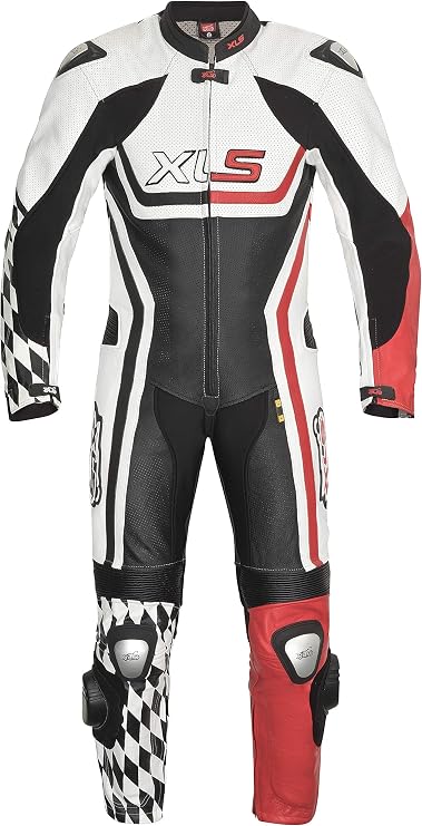 XLS Leather Suit Racing One-Piece Model EOS Black Red One Piece Motorcycle Suit Leather (48)