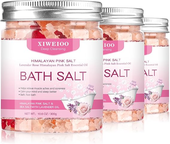 3 Pack Kit Bath Salts for Soaking Himalayan Pink Salt Rose Pink Scent Epsom Salt Bubble Bath for Women Christmas Gift with Dead Sea Salt Moisturizing Skin Tea Tree Oil Natural Soaking spa