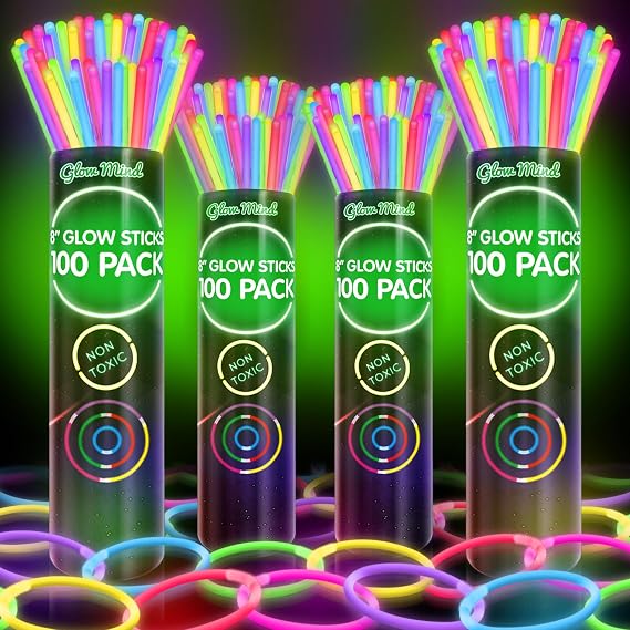 400 Glow Sticks Bulk Party Pack, 8" Halloween Glow Bracelets and Necklaces