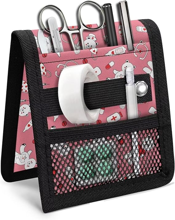Cartoon Bear Printed Nurse Pocket Organizer Nurse Pocket Pouch 3 Pockets Hospital Bag Organiser Pouches Utility Nurse Medical Tool Storage Bag for Hospital