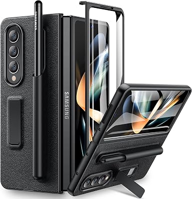 VEGO Compatible with Samsung Z Fold 4 Case, with Pen Holder & Built-in Screen Protector Kickstand Stand Cover for Samsung Galaxy Z Fold 4 5G 2022 Released - Black