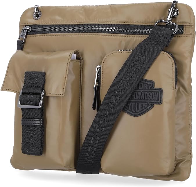 Harley-Davidson Womens Nylon Shoulder Bag Purse Zipper Closure with Multi Pocket Handbag (Crossbody)