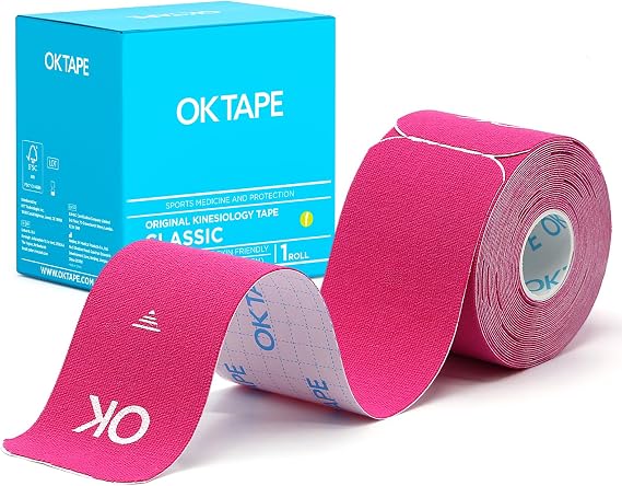 OK TAPE Kinesiology Tape 10 inches Precut, 20 Strips, Cotton Elastic Athletic Tape Latex Free, 2in x 16ft, Pink