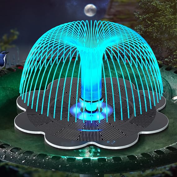 Solar Fountain, Upgrade Lucky Flower 3.5W Solar Bird Bath Water Fountain with Lights, and 2000mAh Battery, Solar Powered Hummingbird Fountain Pump with 7 Nozzles, 4 Fixed Pipes for Garden