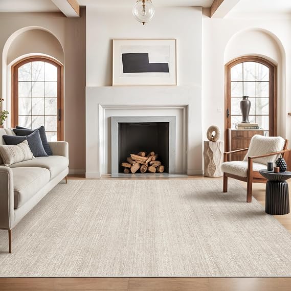 Valenrug 5x8 Area Rug Non Slip, Large Washable Rugs for Living Room, Beige | Soft Low Pile, Thin & Lighweight Carpet, Folable Stain Resistant Modern Indoor Floor Mat for Bedroom, Dining Room, Home Decor