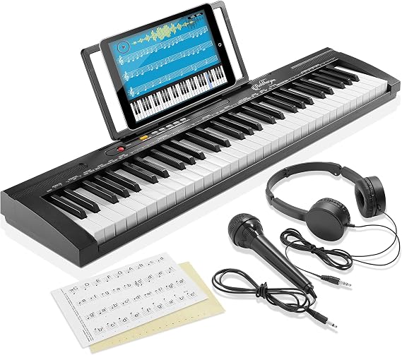 Ashthorpe 61-Key Electronic Keyboard Piano for Beginners, Digital Piano Keyboard Set Includes Headphones, Microphone, and Keynote Stickers