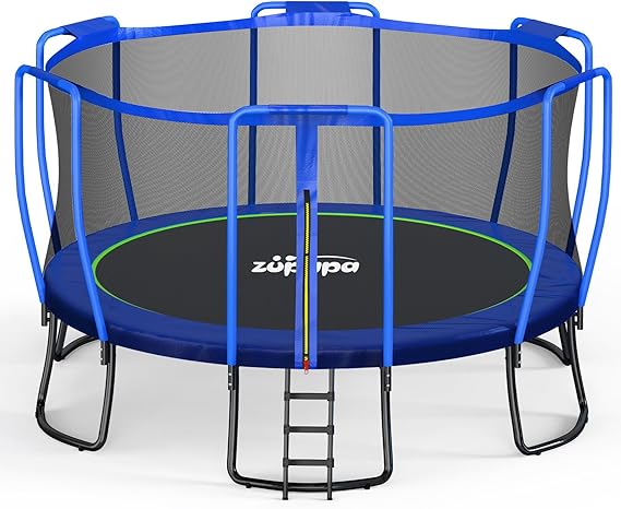 Zupapa 1800LBS Capacity No-Gap Design 16 15 14 12 10FT Trampoline with Safety Enclosure Net and Non-Slip Ladder 10-Year Quality Assurance Perfect for Kids Family Outdoor Backyard Fun