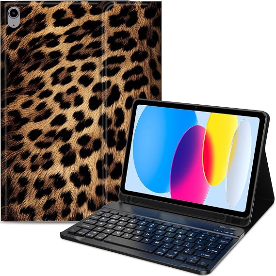 Keyboard Case for iPad 10th Gen 10.9 inch (2022) and iPad 11th (A16, 2025), Detachable Bluetooth Keyboard with Kickstand Folio, Thin and Light, Leopard Print