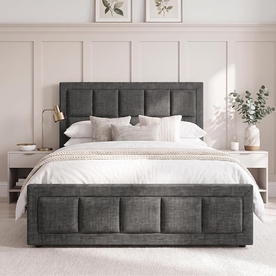 Blisswood Ottoman Bed Frame, 4ft Small Double Upholstered Ottoman Bed, UKFR Linen Fabric Ottoman Storage Bed With Gas Lift End Opening Wooden Slats With Storage Bed (4ft Small Double, 130 x 204 cm)