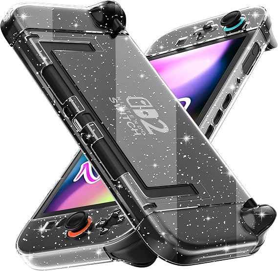 [Improved Easy Dockable Version] Clear Glitter Case for Nintendo Switch 2, FANPL Protective Cover for Switch 2 and JoyCon Controller - Strong and Durable, Not Easy to Fall Off