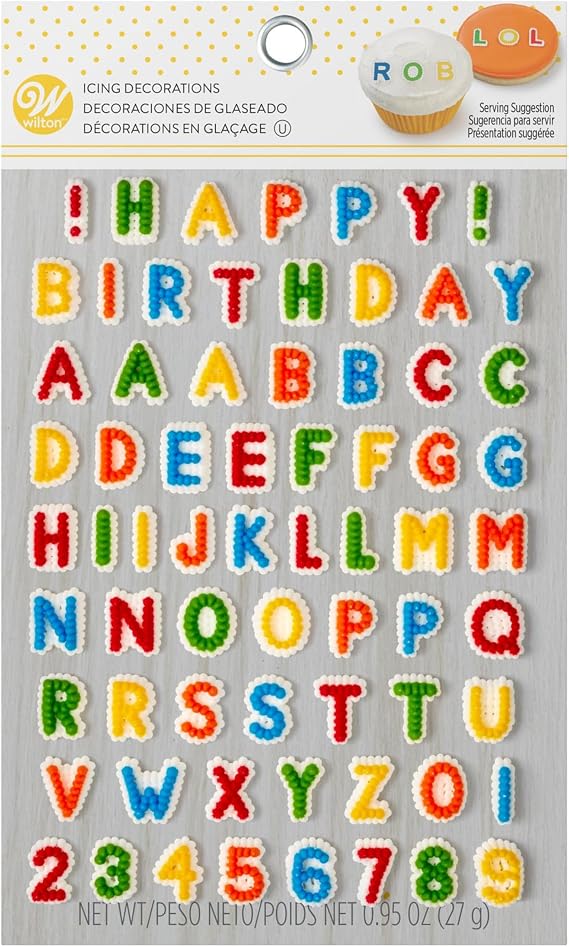 Wilton Happy Birthday Letters Cake Decorations, 68-Count Icing Letters & Numbers, Assorted Colors for Cakes, Cupcakes & Cookies, Made in USA