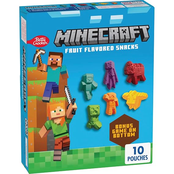 Minecraft Fruit Flavored Snacks, 8 oz, 10 Pouches | Gluten Free, Fat Free, 80 Calories Per Serving, No Colors From Artificial Sources, Excellent Source Of Vitamin C