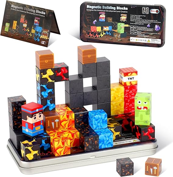 SYSKENI 35PCS Mini Magnetic Blocks Travel Set for Kids Ages 3-5 4-8