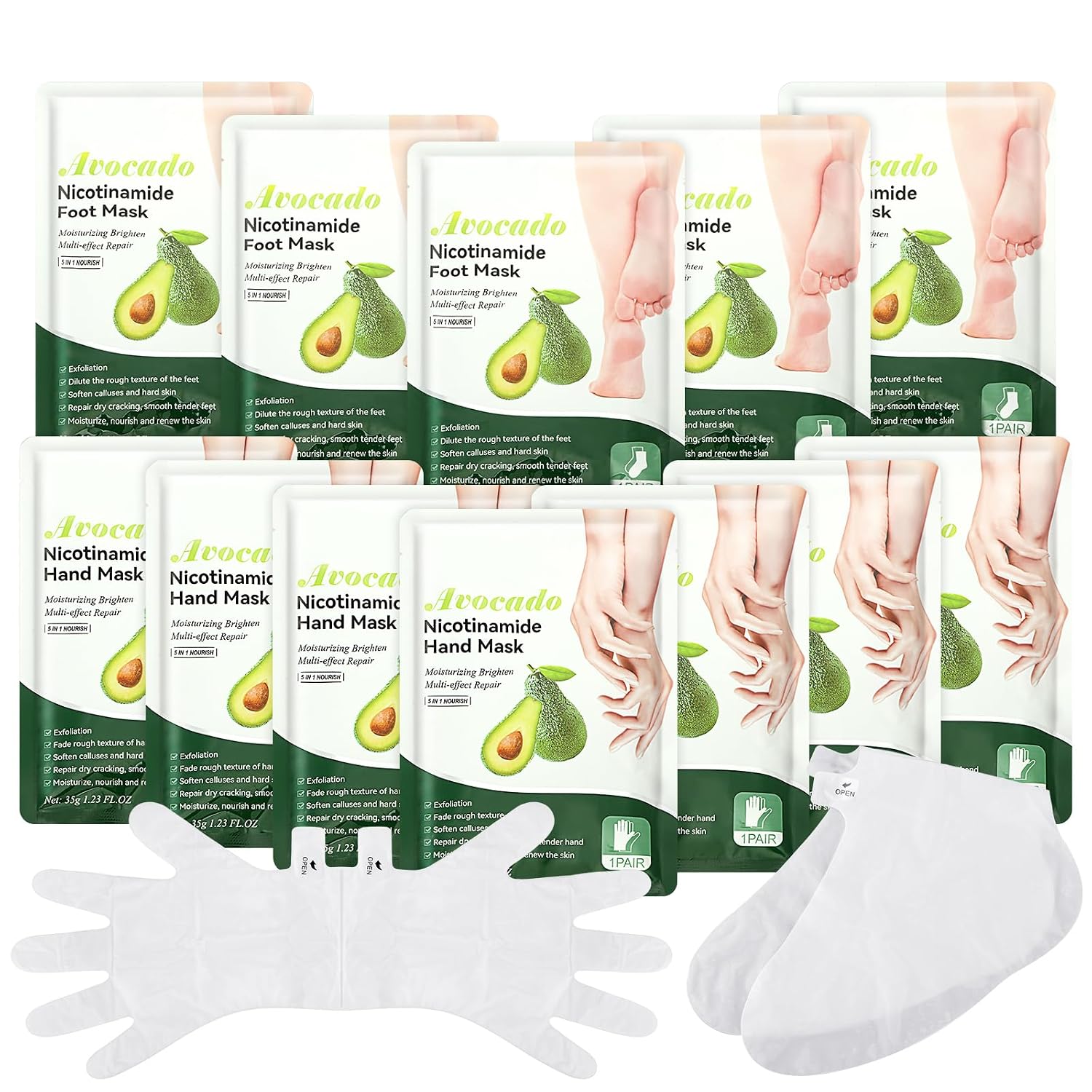 Leelosp 24 Pack Avocado Hydrating Hand and Foot Mask Set Moisturizing Gloves Socks Masks for Hand and Foot Dry Cracked Heel for Women Men Mothers Day Gift