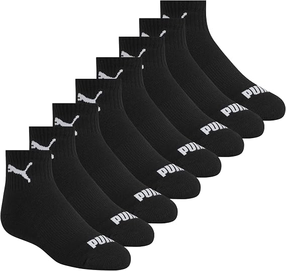 PUMA Boys' 8-pack High Quarter Crew Socks, Everyday Wear, Extra Cushion & Arch Support