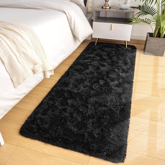 LOCHAS 2x4 Runner Rugs for Hallway, Fluffy Area Rugs for Bedroom, Black | Ultra Soft Indoor Modern Shaggy Rug for Dorm Nursery Boys Girls Home Decor