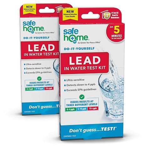 Safe Home DIY Lead in Drinking Water Test Kit Advanced Detection to 4 PPB 5-Minute Test 3 Levels of Test Results + Optional Testing at Our EPA-Certified Lab Made in the USA (2 Pack)
