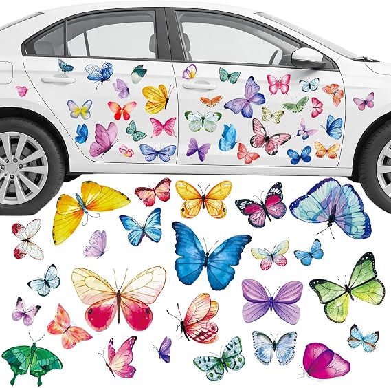 Butterfly Car Decals, Auto Stickers Waterproof Hood Vinyl Decal Sticker Auto Graphics Body Side Door Trunk Decoration for Racing Car SUV Truck Bus Window Wall Laptop Motorcycle, 9 Sheet