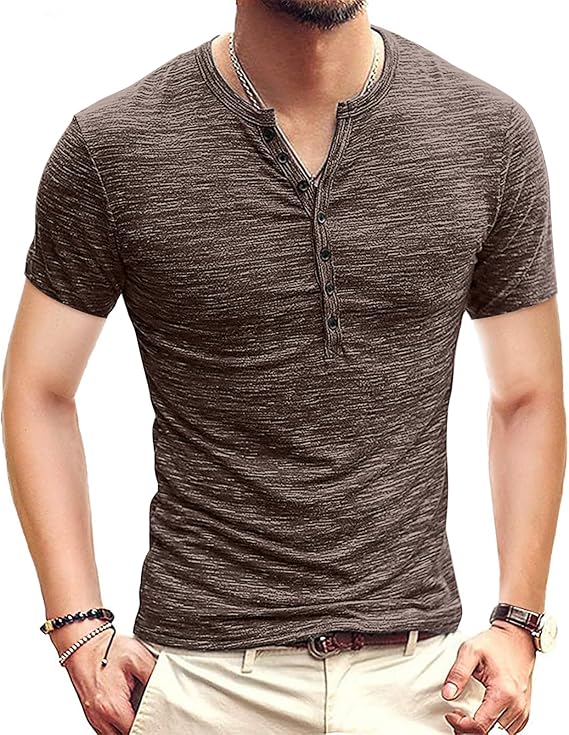 KUYIGO Men Henley Shirts Casual Slim Fit Basic Long Sleeve Fashion T-Shirt | 7-Button Henley Neck, Soft Stretchy Fabric with Texture Pattern, Short Sleeve Summer T Shirt, Long Sleeve Fall Tops