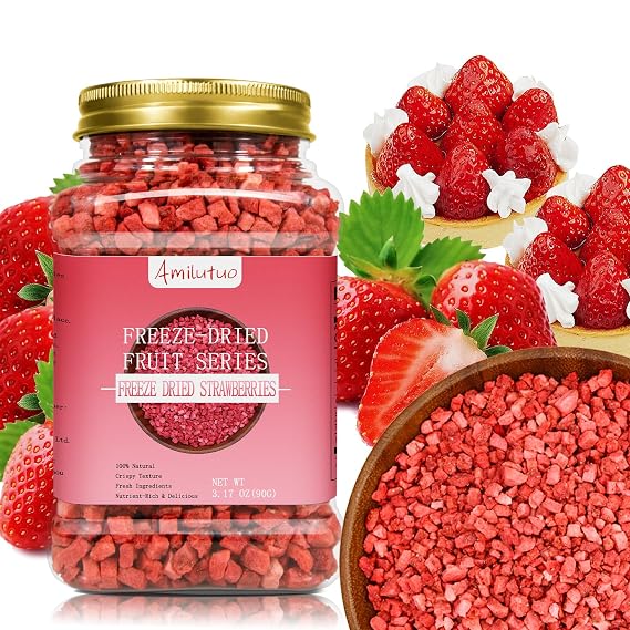 Amilutuo Freeze Dried Strawberries Pieces, 3.17OZ/90g Frozen Strawberries